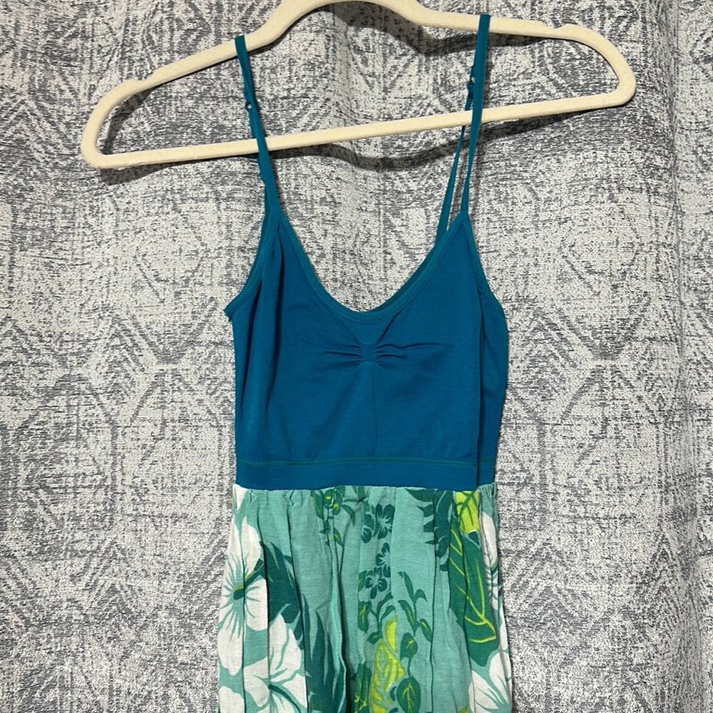 Floral Teal and Green Mini Dress - Picture 2 of 4